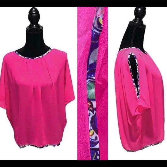 Sheer fuchsia top with trimmed slit on sleeves - Picture 3 of 10